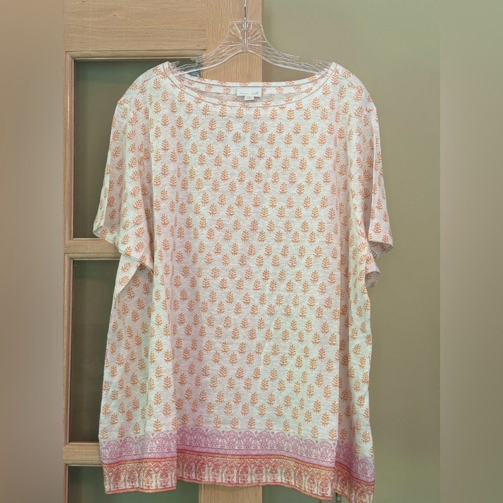 J. Jill Cream and Pink Floral Short Sleeve Top